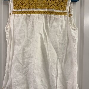 Tory Burch White and Gold Lace Linen Top